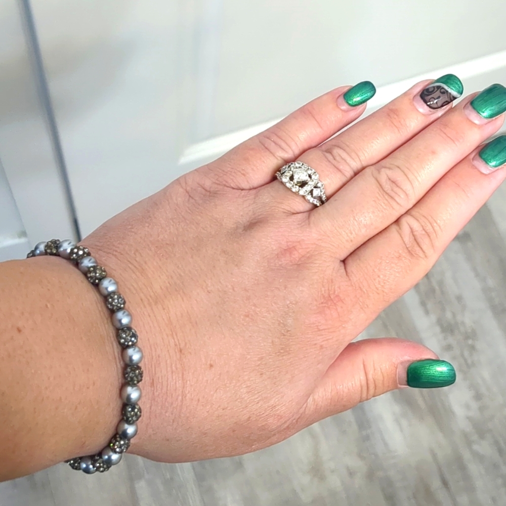 Elegant Stretchy Silver and Gunmetel Beaded Bracelet